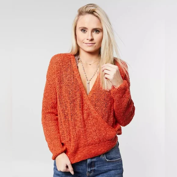 Billabong NWT orange Sweet Bliss wrap sweater size medium - Picture 2 of 15
